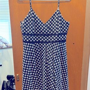 Navy Dress with Embroidered Daisies